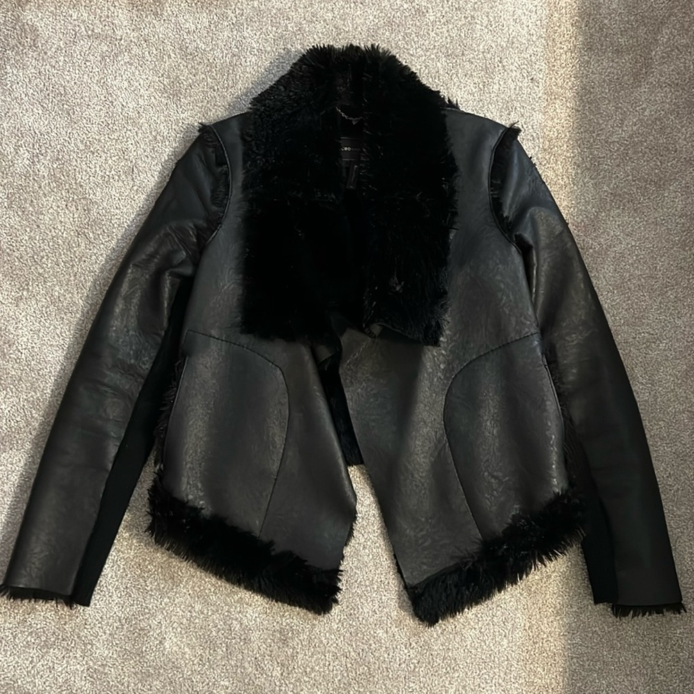 BCBG MAXAZRIA Faux Leather / Fur Jacket Coat XS